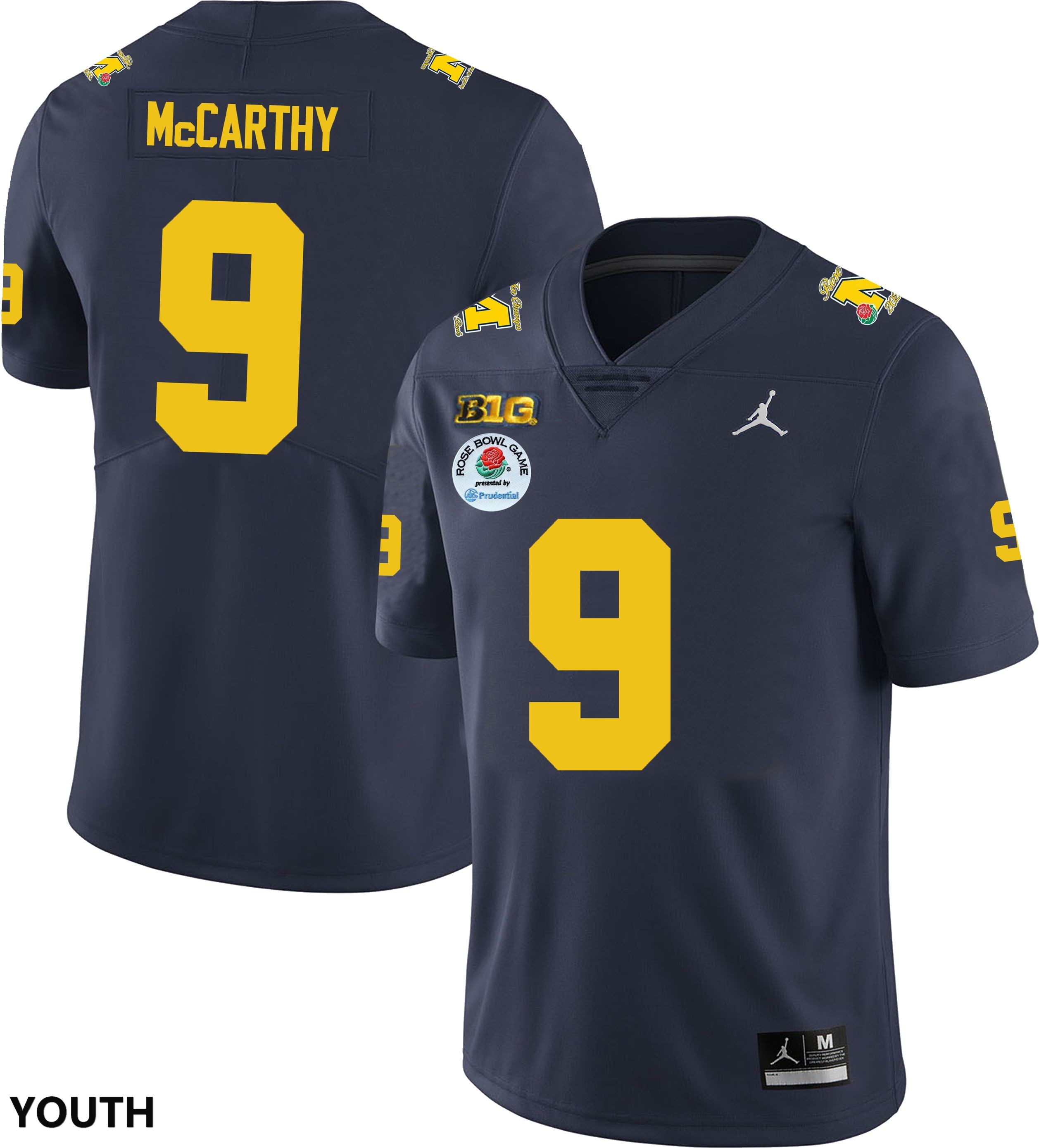 Youth NCAA Michigan Wolverines J.J. McCarthy #9 Navy Rose Bowl Game Stitched College Football Jersey HV255Q3TK